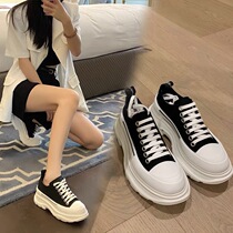 Goddess becomes big and long legs in seconds~ thick-soled canvas shoes dad shoes increase the height of all-match muffin lace-up small white shoes