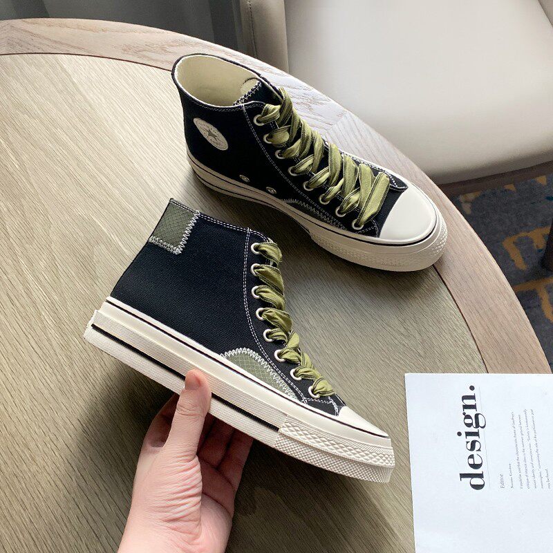 Goddess super easy to wear ~ new fashion all-match canvas high tube lace soft bottom casual women's shoes