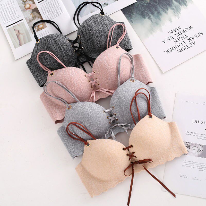 Lingerie Girl Gather Without Steel Ring Girl Bra Thick and thin High School College Students Han Edition Single Piece Set to receive the sub-milk