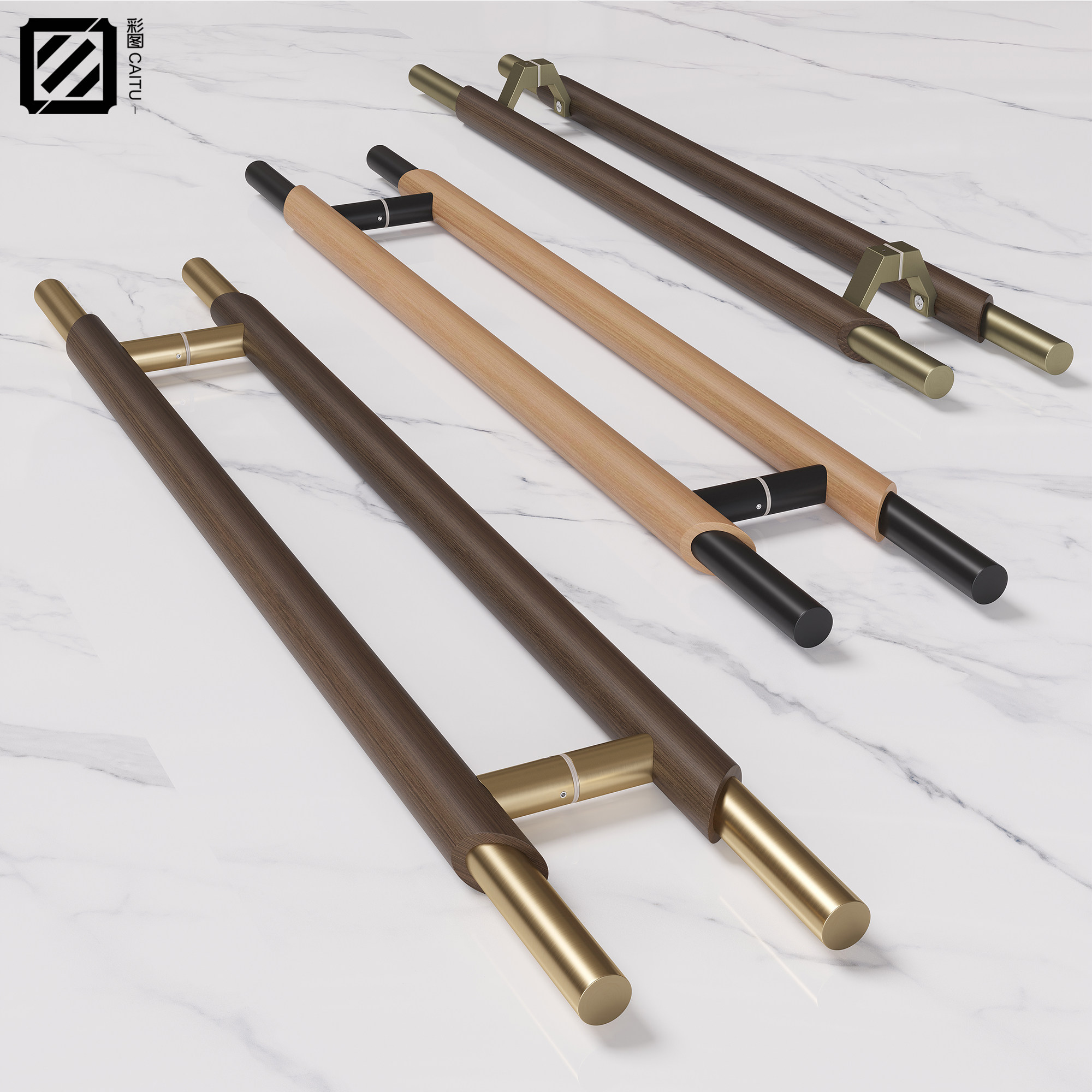 Simple wooden framed glass door handle stainless steel shop solid wood door handle log color clear handle