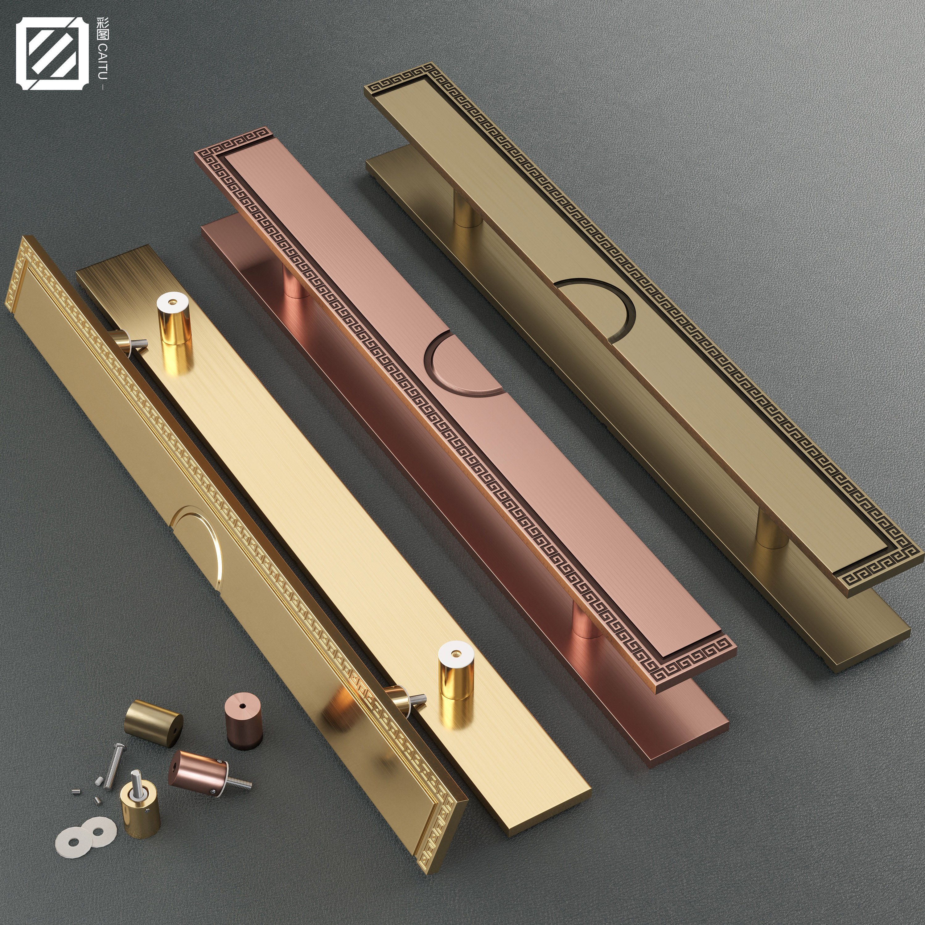 Chinese antique bronze glass door handle lettering custom hotel conference room private room double switch solid wood door handle