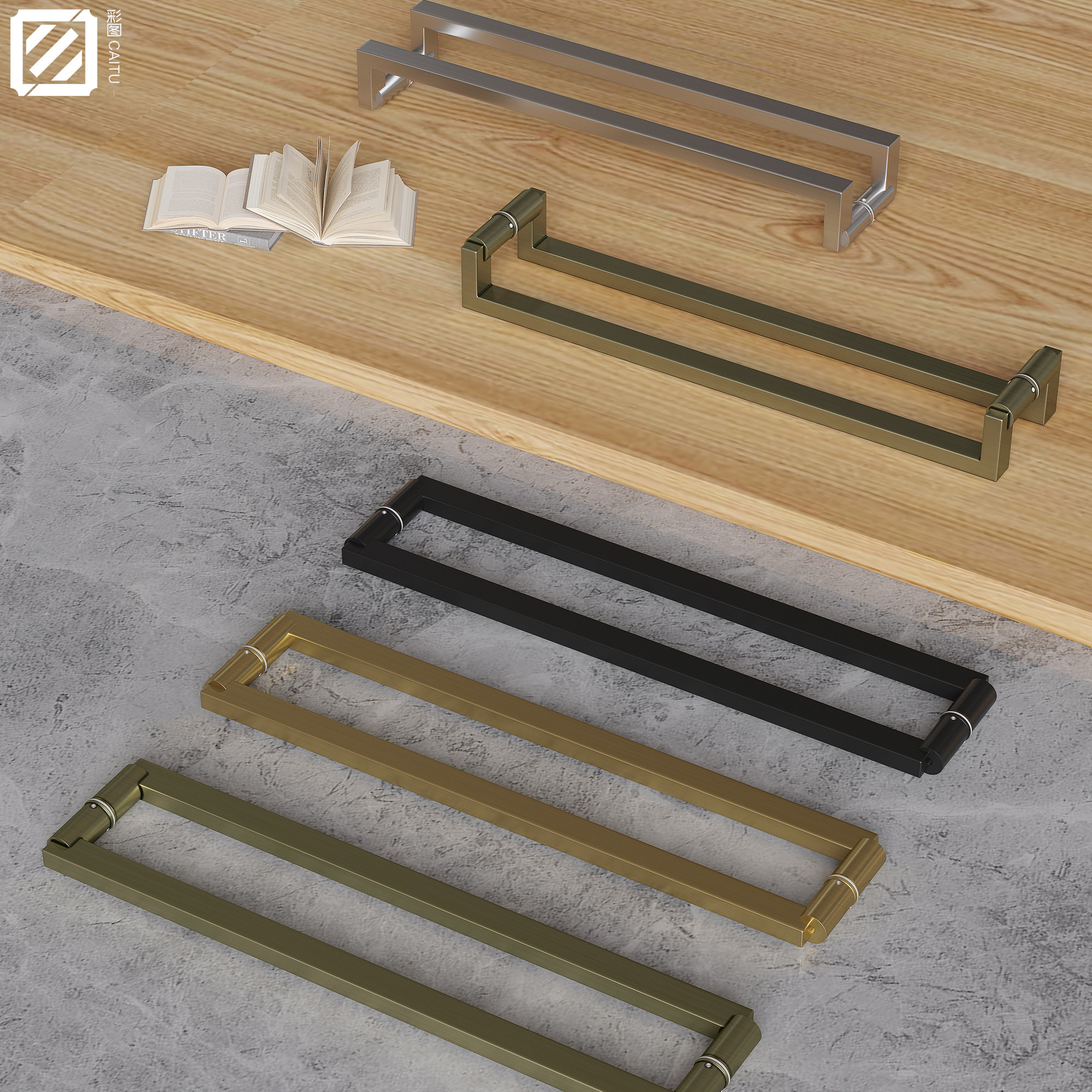 Modern minimalist door handle thickened stainless steel glass door handle hotel store sliding door black handle