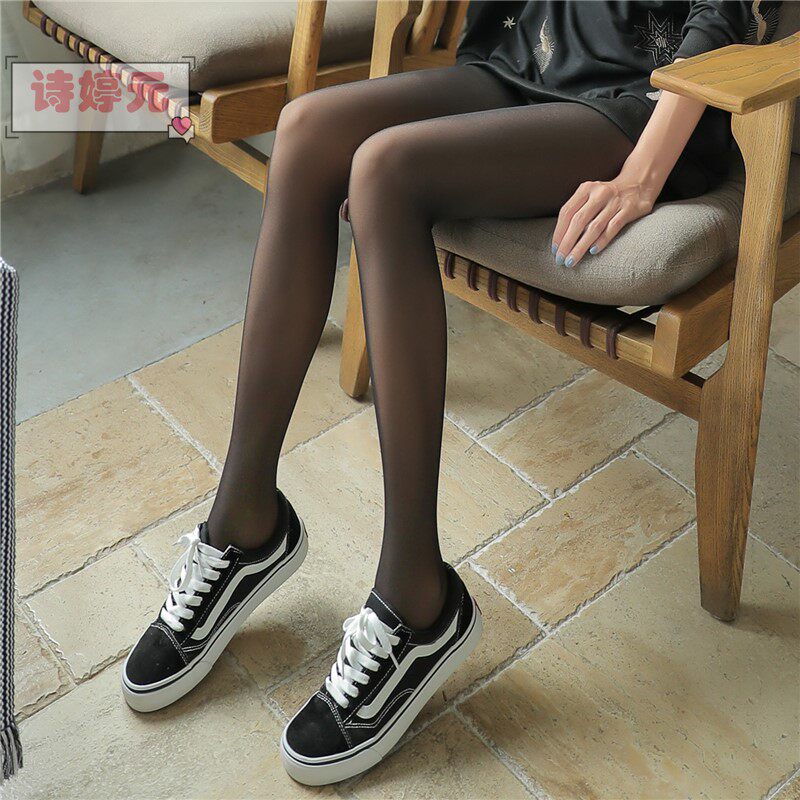 Thin section fake meat pantyhose women's spring and autumn style black silk socks plus velvet thickened JK black ins tide light leg artifact