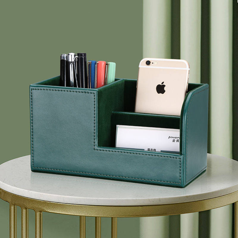 Leather Small Pen Holder Solid Color Storage Box Office Storage Box Multifunctional Desktop Stationery Box Creative Pen Box Simple