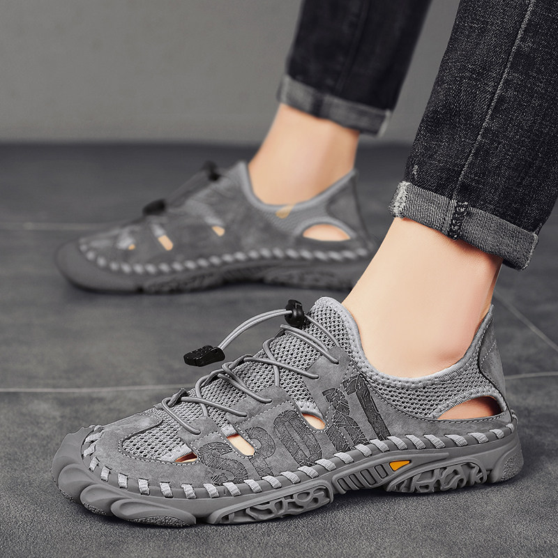 Men's Casual Sandals Men's Genuine Leather 2021 New Trendy Summer Outerwear Sports Baotou Soft Bottom Driving Beach Shoes