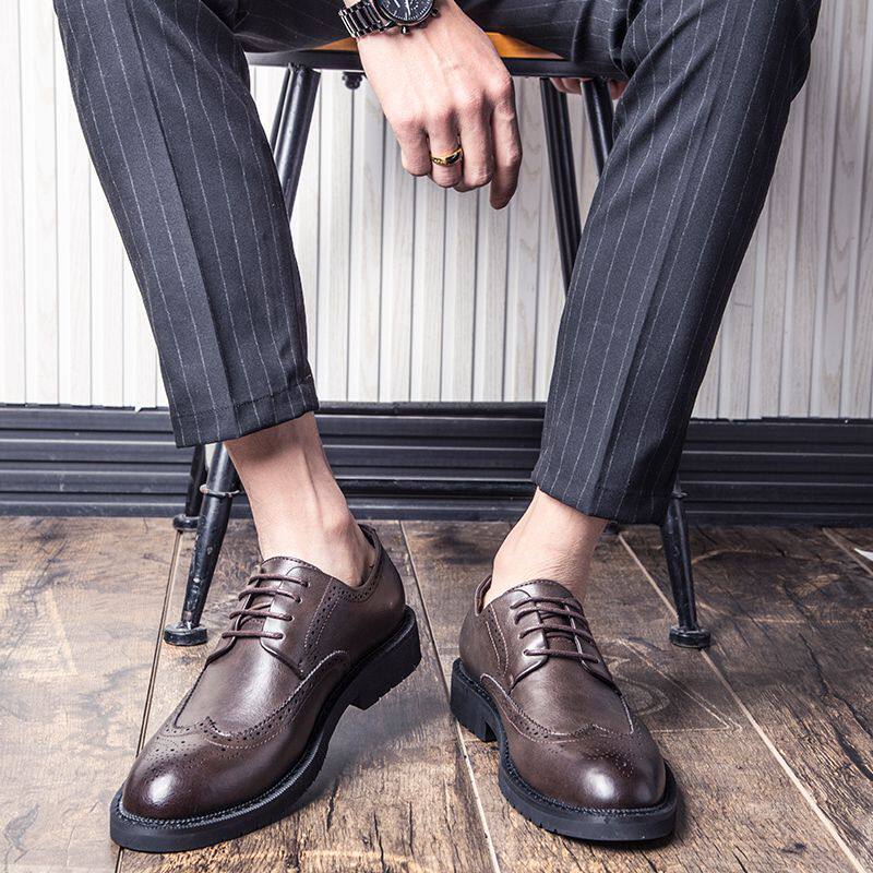 Leather Shoes Men Business Fashion Bouloc Inglén Casual 2023 Fall Within Heightened Large Code Youth Suit Wedding Shoes 