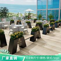 Outdoor sales department flower box courtyard iron flower trough combination outside cafe flower pot square stool partition flower bed