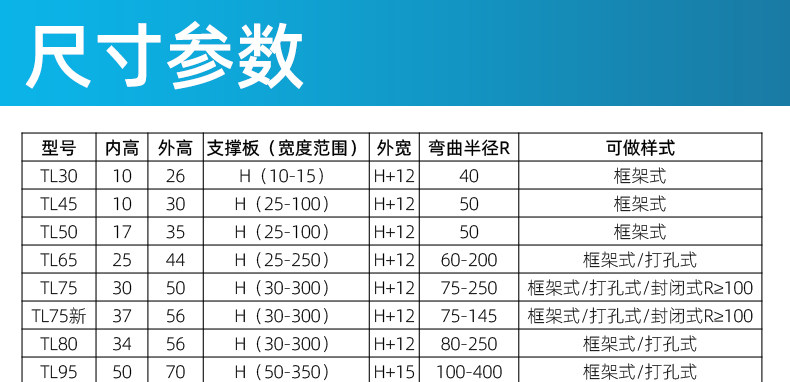 товар из китая 钢铝拖链tl65/75/95/125全封闭桥式金属坦克链打孔电缆油管gctl