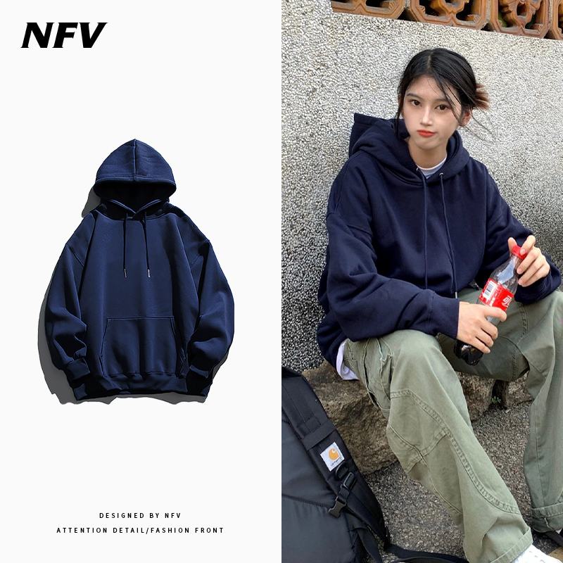 2024年新作トレンドブランド、ホワイトフード付き無地スウェットシャツ、レディース秋冬万能カジュアルスタイルプルオーバードロップショルダートップ