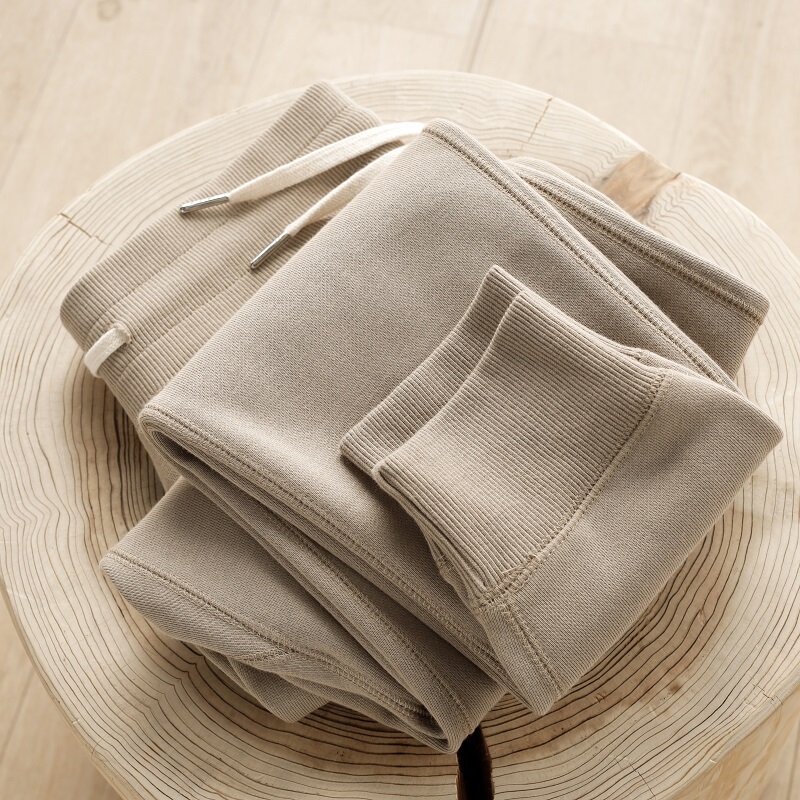 340g Heavyweight Khaki Drawstring Jogger Pants for Men, Light Brown Loose Drawstring Casual Sweatpants for Women, Spring and Summer