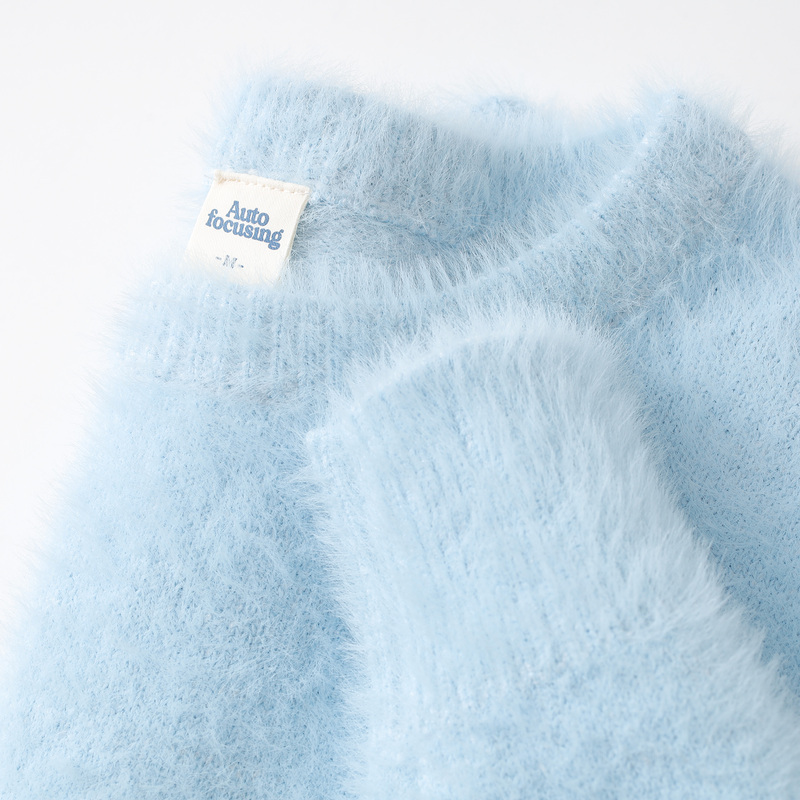 Light Blue Loose Knit Faux Mink Round Neck Sweater for Women, Sky Blue Casual Top for Men, Winter Light Blue Loose Knit Faux Mink Round Neck Sweater for Women, Sky Blue Casual Top for Men, Winter