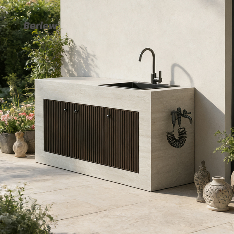 Stone Slab Outdoor Courtyard Washbasin, Balcony Outdoor Garden Sink, Integrated Washbasin and Sink