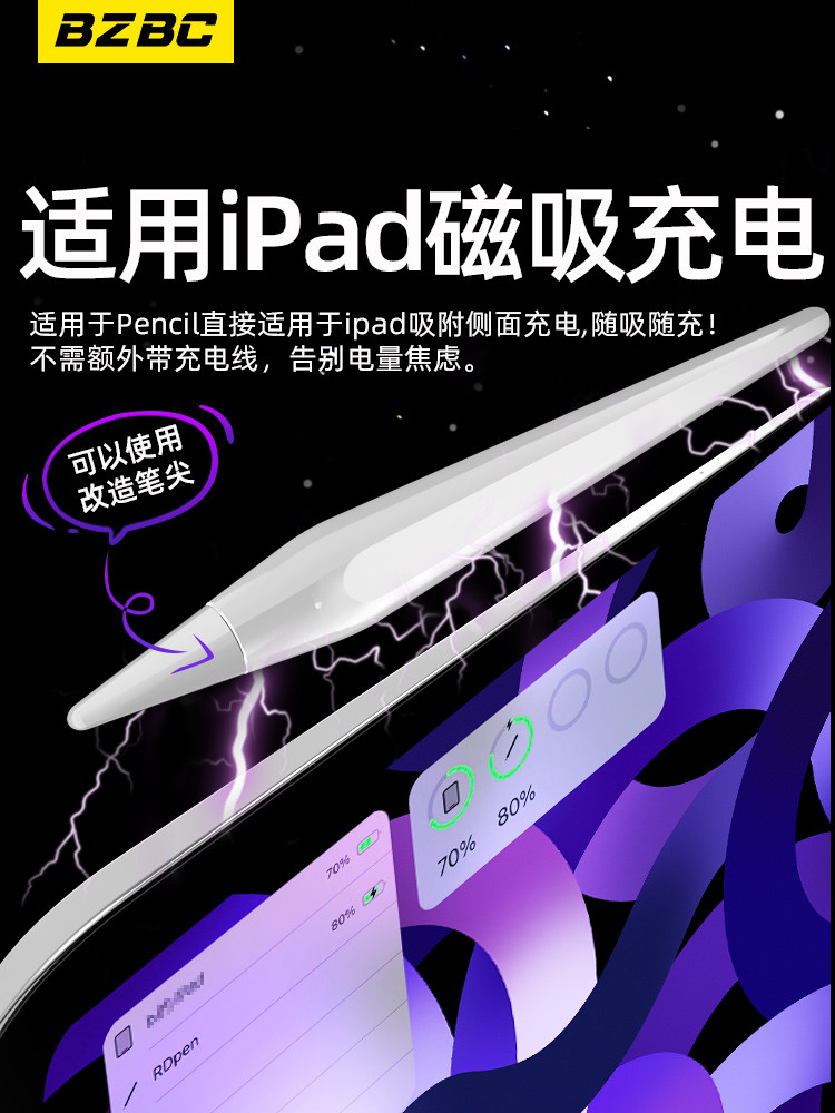 Bzbc Capacitive Pen Is Suitable for iPad Magnetic Charging Apple Pencil 9Th Generation 8Th Generation Pro Stylus Air5 Anti-Accidental Touch Handwriting Touch Screen Replacement for Mini6 Touch Screen Second Generation Drawing Mini6 Active