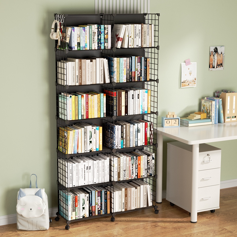 Movable Bookshelf for Home Use, Floor-Standing with Wheels, Simple Reading Bookcase, Living Room 20cm Deep Wall-Mounted Storage Shelf