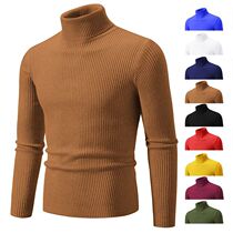 Autumn Winter New Mens High Neck Sweater Solid Color Pullov