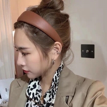 Thick Hair Stirrup Korea Dongdaemun Gate Jins Leather Head Stirrup Head Decoration Temperament Retro Hair Card Wide Side Pure Color Minimalist Hair Accessories