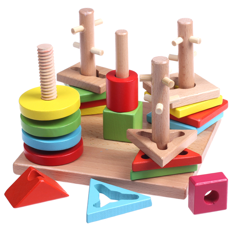 Geometric Shapes Matchup Sets Columns Building Blocks Male girls 1-2-3-4-year-olds Early teaching Puzzle Color Cognitive Toys