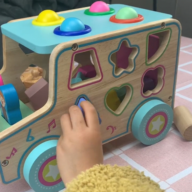 Wooden Children Digital Letter Pairing Cognition Multifunction Toy Car Push-and-pull Knocks to teach Puzzle Toys Early