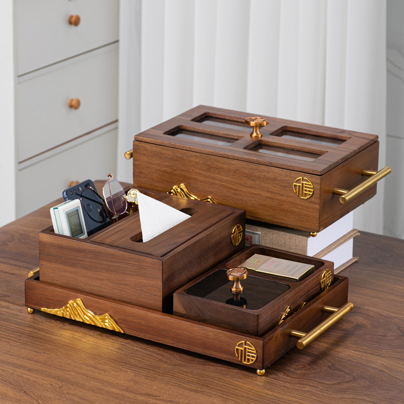 New Chinese solid wood pumping paper box light lavish living room home tea table Decorative Table Paper Towel Box Containing Box Swing upscale-Taobao