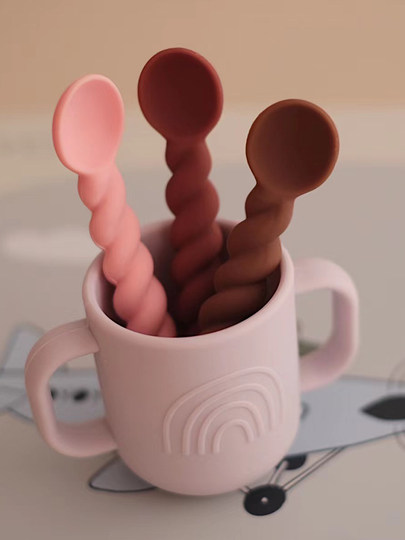 Dänische Ooyy-Silikonschalen für Säuglinge und Kleinkinder, gedrehte Löffel, kreative Nahrungsergänzungsmittellöffel, Geschirr, Silikonlöffeldekorationen