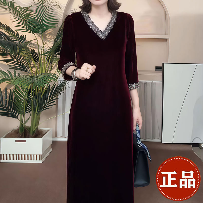 High-End Velvet Dress for Women 2026 New Spring and Autumn Trendy Hot Item Light Luxury Sophisticated Mother's Dress High-End Velvet Dress for Women 2026 New Spring and Autumn Trendy Hot Item Light Luxury Sophisticated Mother's Dress