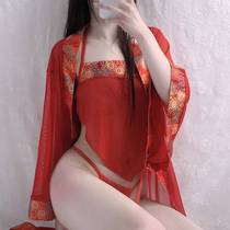 Sexy adult bride red fat MM Spice Perspective Thin Yarn Palate Summer Belly Hood and Bath Clothes Goosehood Clothing