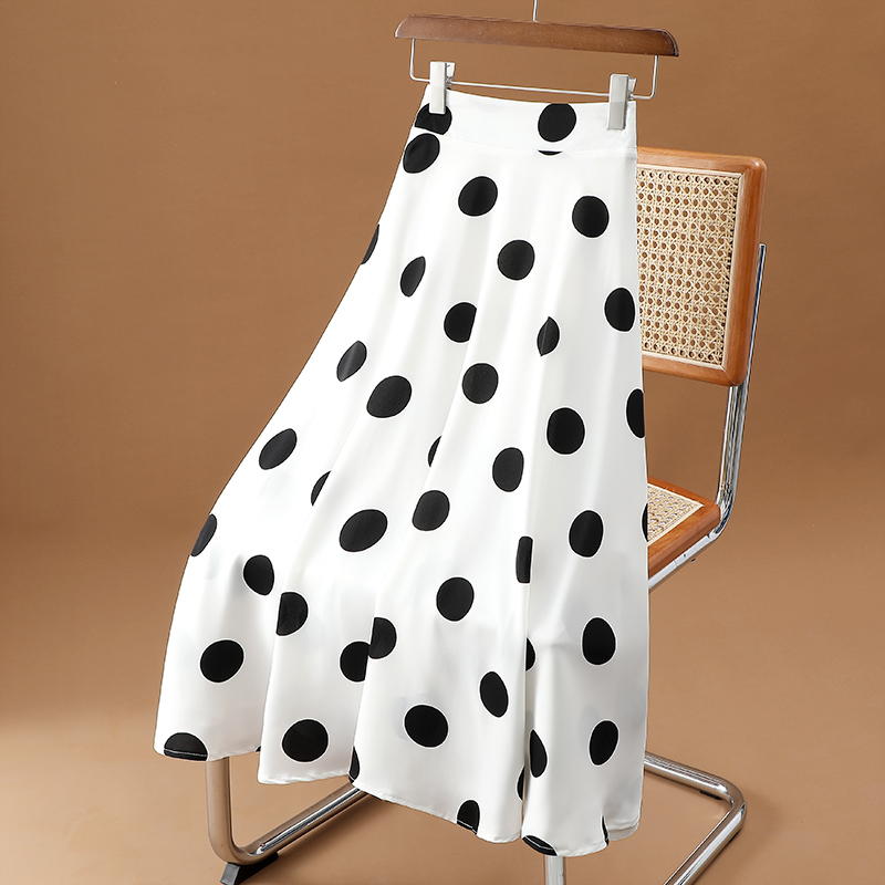 Elegant and Youthful Polka Dot Midi Skirt for Women, 2025 Summer New High-Waisted Chiffon Umbrella Skirt, Mid-Length Flared Skirt Elegant and Youthful Polka Dot Midi Skirt for Women, 2025 Summer New High-Waisted Chiffon Umbrella Skirt, Mid-Length Flared Skirt