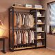 German Wardrobe Coat Rack for Home Use, Floor-Standing Bedroom Dust-Proof Metal Storage Rack, Simple Wardrobe, Sturdy and Durable Steel-Wood