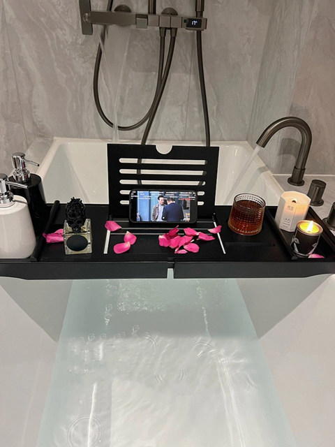German Bathroom Multifunctional Bath Storage Rack, Non-Slip, No-Drill, Retractable Tray Holder, Bathtub Storage Board