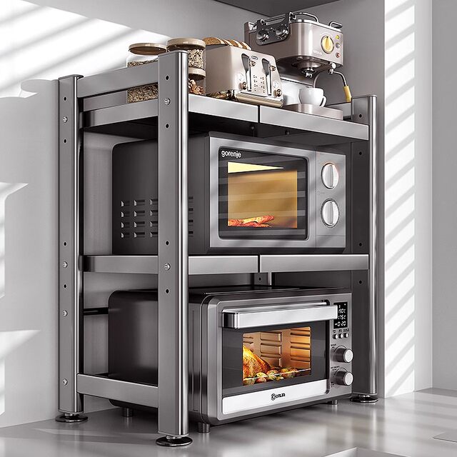 German microwave oven rack kitchen countertop multi-function rice cooker integrated telescopic bracket appliance oven storage