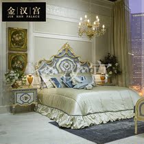 European-style solid wood carved double bed leather bed French court bed Italian silver foil luxury master bedroom princess wedding bed