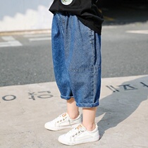 Boy jeans mid-pants summer thin shorts children foreign air light cage pants outside wearing seven-minute pants loose boy boy loose in pants