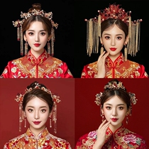 Show and head accessories Wedding Flow Su Red Bridal Show and Fenghe Canopy Explicit face small atmospheric steps in golden Chinese style