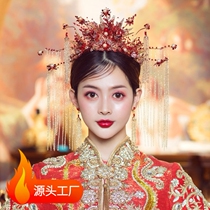 Show And Head Accessories Minima and Costume Bridal Red Atmosphere Hair Accessories Crested with a small Chinese round face and a high end
