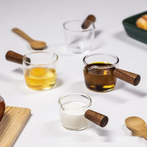Creative wooden handle small milk cup Glass small milk pot Sauce dish Wooden handle milk jar Mini seasoning dipping dish Coffee appliance