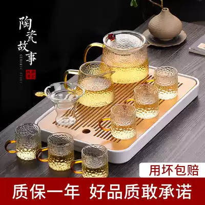 Kung Fu tea set set household glass whole teapot tea tea set tea cup tea tray living room small hammer high grade