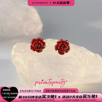 Privateparty Sunset Rose Beautiful Gold Sterling Silver S925 Stud Earrings Base All-match Earring Hole Earrings