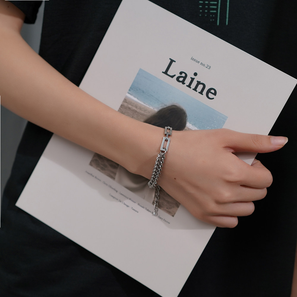 Double-Layered Titanium Steel Bracelet for Men and Women ins High-End Niche Design Hip-Hop Personality Simple Trendy Light Luxury High Street