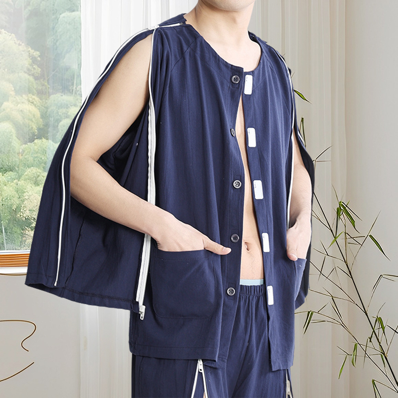 Fracture Physiotherapy Clothing, Fully Open Zipper, Post-Operative Patient Clothing for Men and Women, Summer Hospital Care Clothing, Convenient and Easy to Put on and Take Off