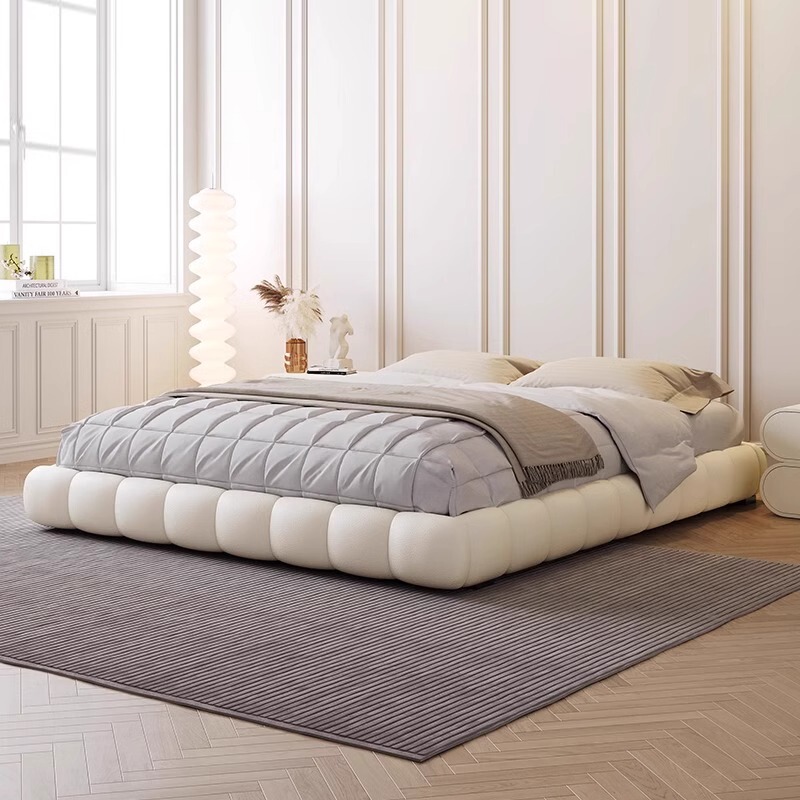 Cream Style Bedside Puff Bed Modern Simple Small Apartment Bedroom Double Bed Tatami Soft Bag Storage Bed Frame