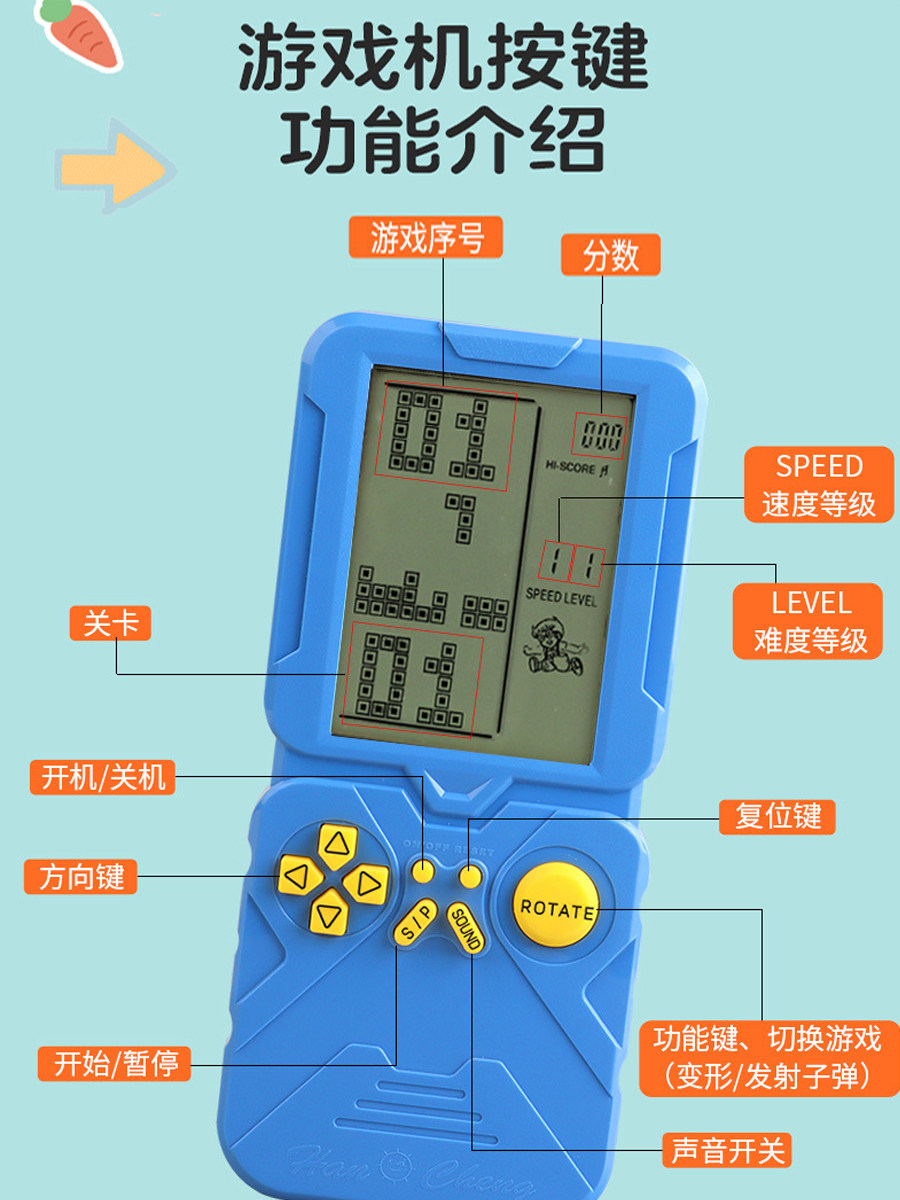 2025 New Model 5.1inch Large Screen Tetris Game Console, Develops Intelligence, Retro Nostalgic Old-Fashioned Rechargeable Handheld Game Console, Gift for Elderly and Children, Educational Electronic Toy, Can Play Snake Game