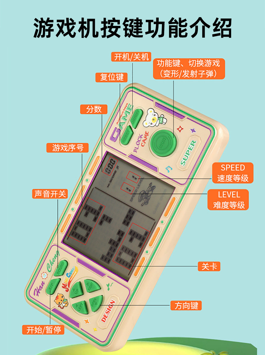 5.1inch High-Definition Large Screen New Tetris Game Console Classic Nostalgic Retro Handheld Rechargeable Educational Stress-Relief Toy for the Elderly and Children Gift for Boys and Girls Snake