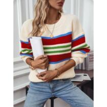 This years popular beautiful hooded knitted tops for women in autumn plus size fat mm slimming rainbow contrast coat cardigan