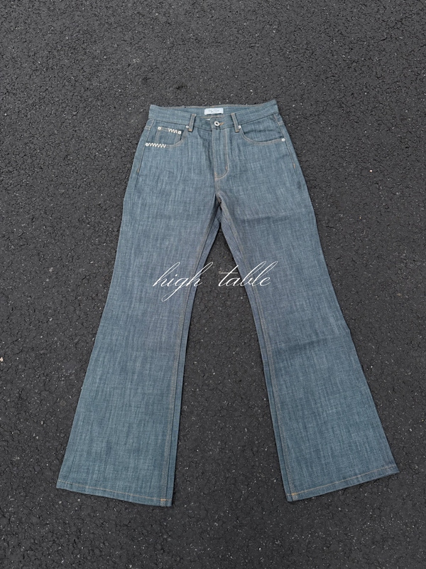 Hightable Custom Woven Lake Green Lp Hand-Stitched Needle 646 Special Blend Micro-Flared Five-Button/Ex Zipper Raw Leather