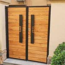 European garden villa door stainless steel outdoor wrought iron solid wood door simple courtyard door wood grain aluminum art door customization