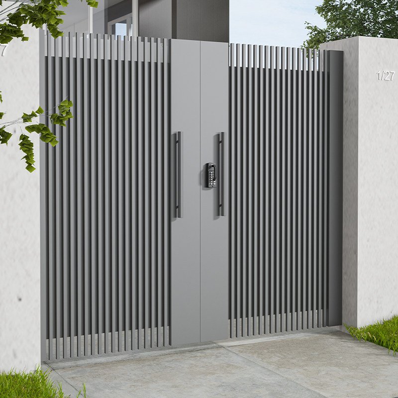 Villa Courtyard Iron Art Gate Single Double Switch Modern Minima Garden Door Yard electric stainless steel translation door