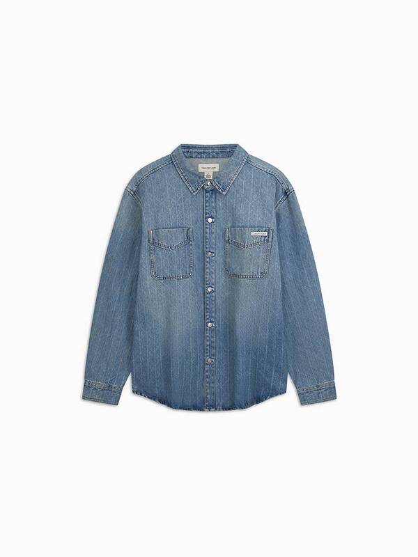 Ck Jeans Genuine Product from the Store, 26Th Autumn Collection, Men's American Retro Full-Print Turn-Down Collar Denim Shirt 4Rh916G Ck Jeans Genuine Product from the Store, 26Th Autumn Collection, Men's American Retro Full-Print Turn-Down Collar Denim Shirt 4Rh916G