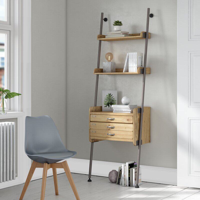 American retro home bookshelf floor rack wrought iron minimalist living room storage rack steel wood display rack shelf