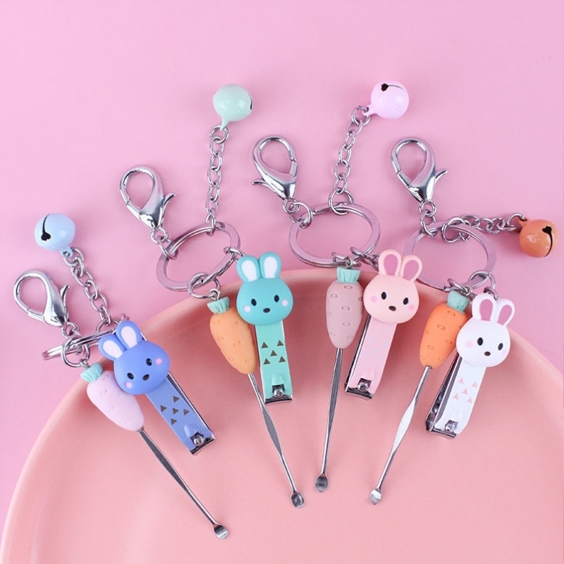 Mini nail clippers new cartoon scissors pliers digging ear spoon keychain creative pendant portable gadget key