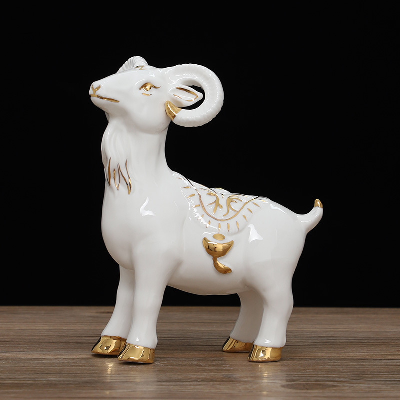 Ceramic Sheep Figurine for Attracting Wealth, Twelve Zodiac Porcelain Sheep, Auspicious Ornament, Decorative White Porcelain Goat Craft